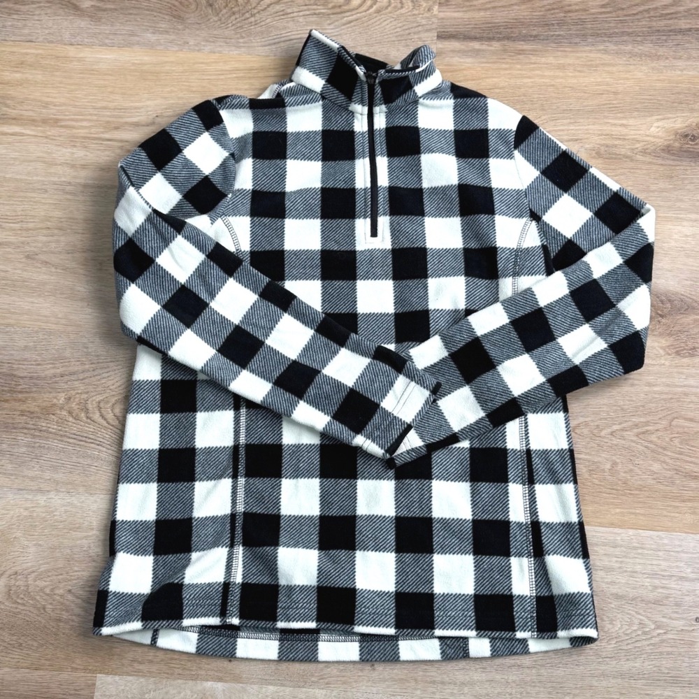 Lands' End Black/White Fleece QuarterZipPullover Women Size S 6-8OutdoorsPreppy
